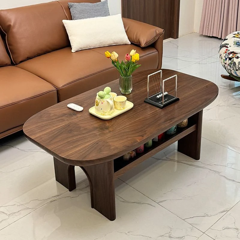 Contemporary Retro MDF & Slab Oval Coffee Table With 2 Drawers And Pull-Out Shelf For Living Room