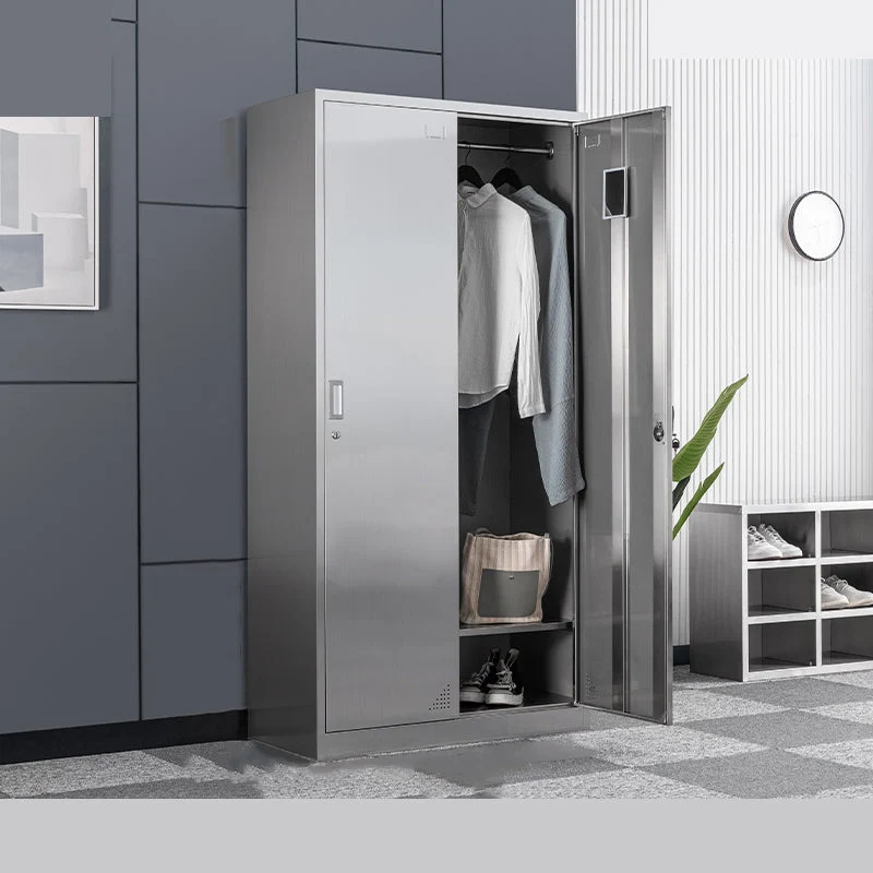 Contemporary Steel Indoor Cabinet Silver Storage Cabinet with Hinged Doors