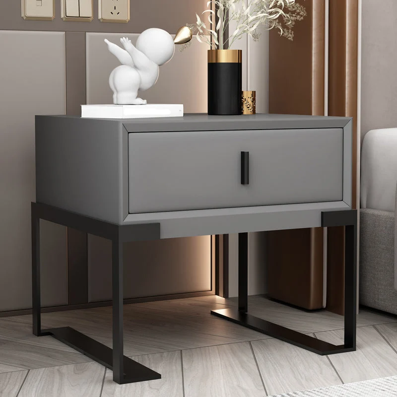 Leather Sled Nightstand 20" Tall Leather Night Table with 1 Drawer