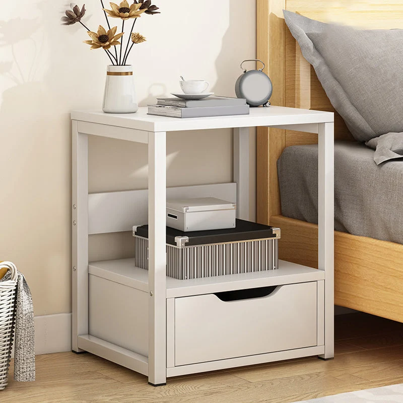 Modern Wooden Night Stand 19.6"Tall Metal Frame Nightstand with Drawer