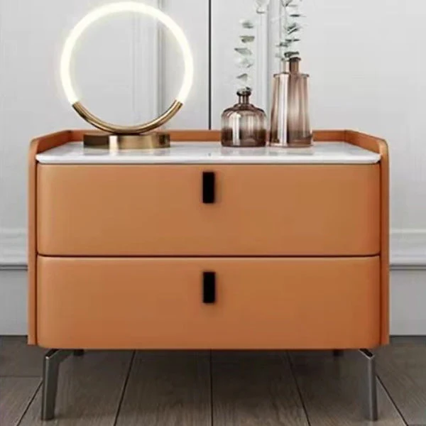 Modern Bed Nightstand Stone Accent Table Nightstand Cabinet with 2-drawer