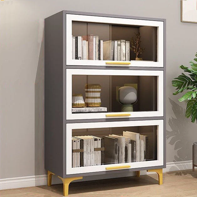 Modern Bookcase Closed Back Bookshelf with Door for Home Office