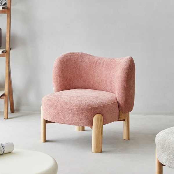 Contemporary Luxury Round Chenille Upholstered Rubberwood Legs Accent Chair Wing Back For Living Room