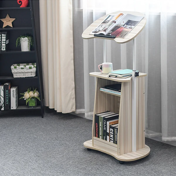 Modern Minimalist Curved MDF Height Adjustable Computer Desk Mobile Standing Desk 2-Tier Storage Shelves For Home Office