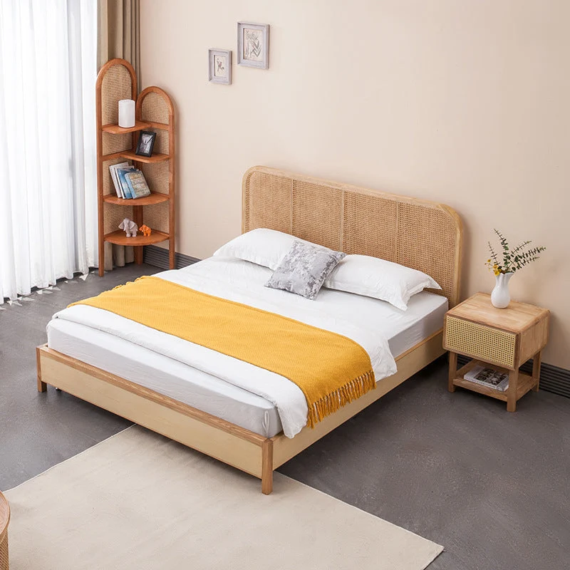 Solid Wood Panel Bed Tropical Standard Bed With Custom Gold Legs