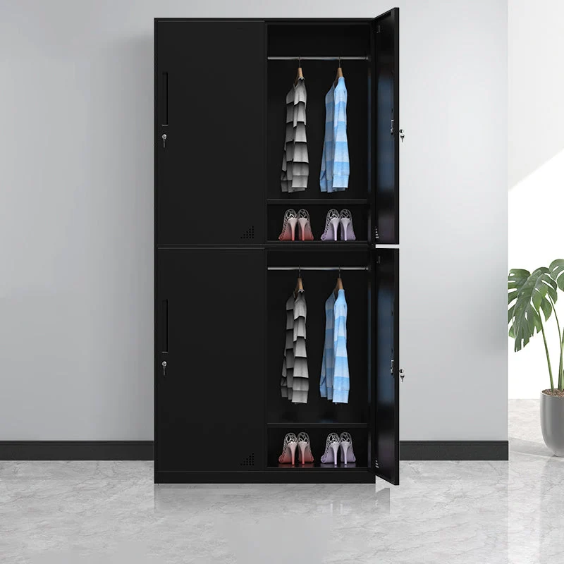 Black Wardrobe Armoire with Garment Rod Steel Wardrobe Cabinet