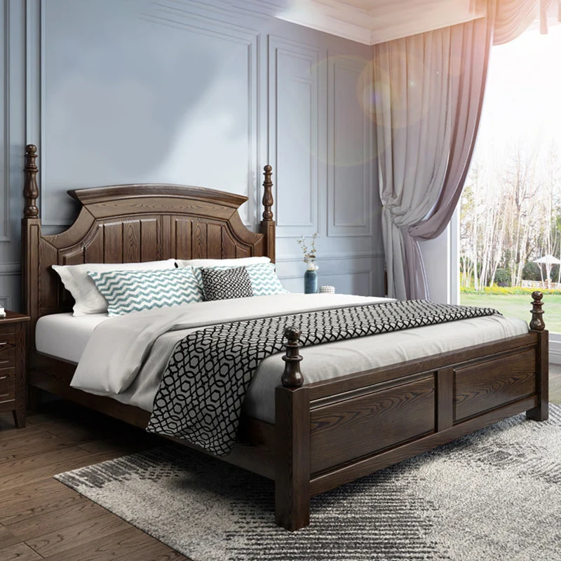 Victorian Ash Four Poster Bed Solid Color Walnut Poster Bed with Headboard