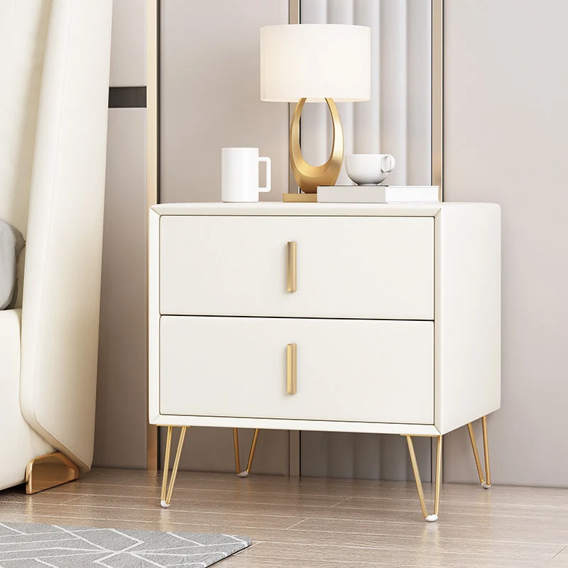 Glam 20 Inch H Night Table 2-Drawer Solid Wood Faux Leather Nightstand with Legs