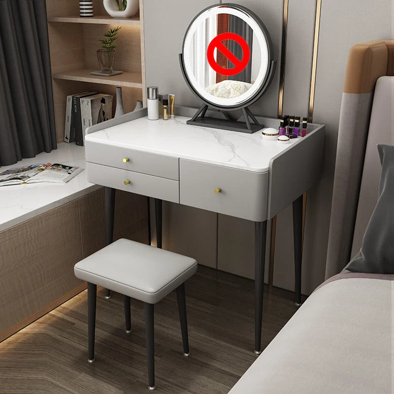Glam 31.49 " Height Slate Table Top Makeup Vanity Stool with 3 Drawers
