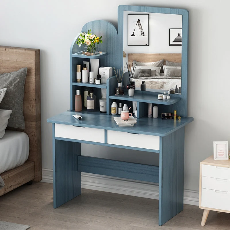 Wooden Vanity with Drawers and Shelves Vanity Makeup Table with Mirror