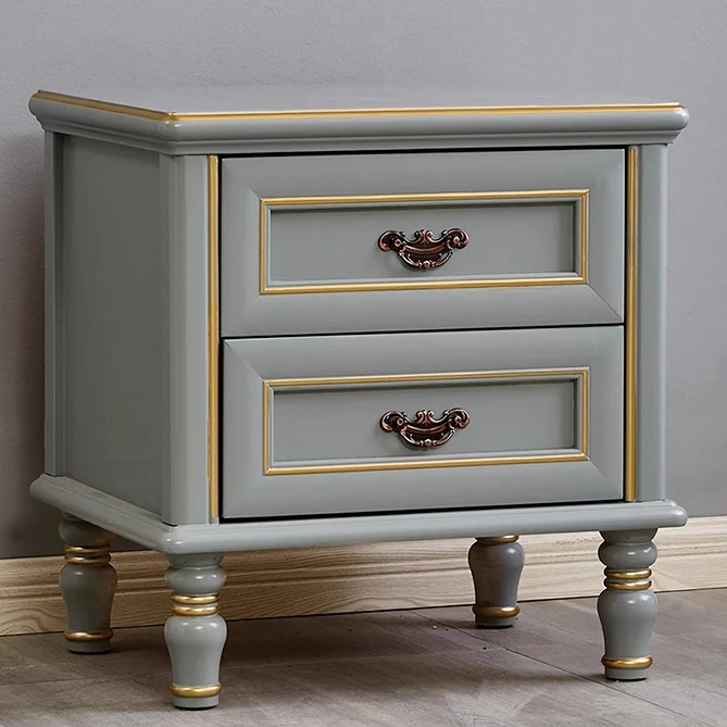 Modern Luxury Solid Wood Textured Square Nightstand With 2 Drawers For Bedroom