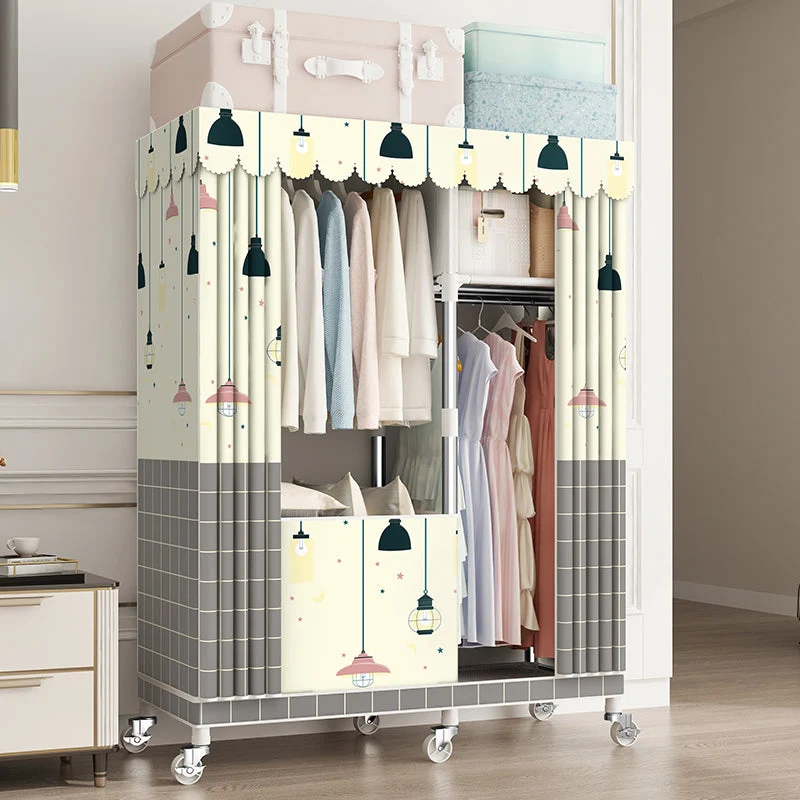 Steel Wardrobe Closet with Garment Rod Modern Wardrobe Armoire