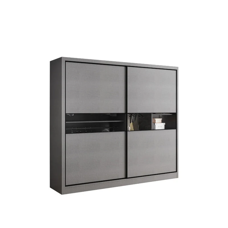 Gray Colour Wooden Wardrobe Rod Included Wardrobe Wardrobe Closet with Sliding Door