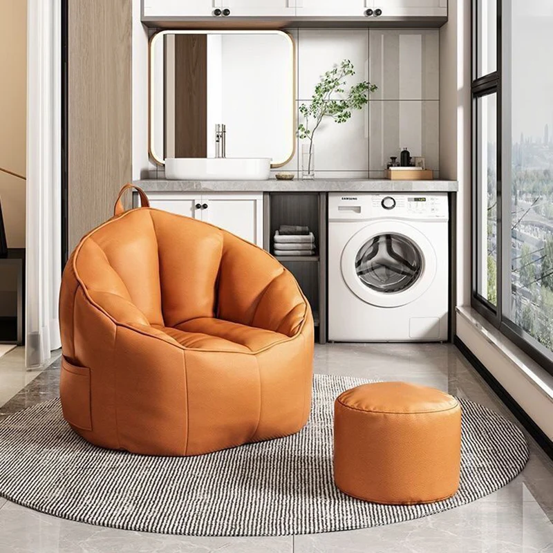 Contemporary Nordic Synthetic Fabric EPS Bean Bag Lazy Sofa With Backrest & Footrest For Living Room & Bedroom
