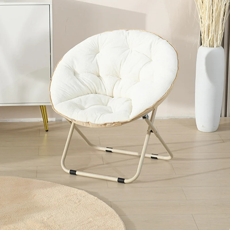 Modern Minimalist Plush Oxford Fabric Steel Round Foldable Lounge Chair With Backrest & Footrest For Living Room & Bedroom