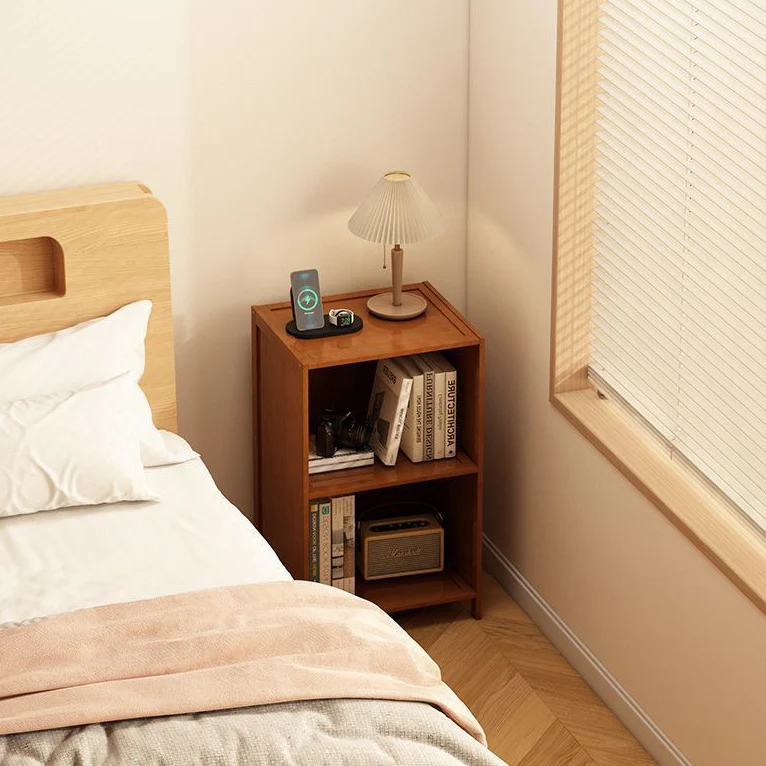 Contemporary Retro Weaving Bamboo Fiberboard Rectangular Nightstand 2 Storage Cabinets For Bedroom