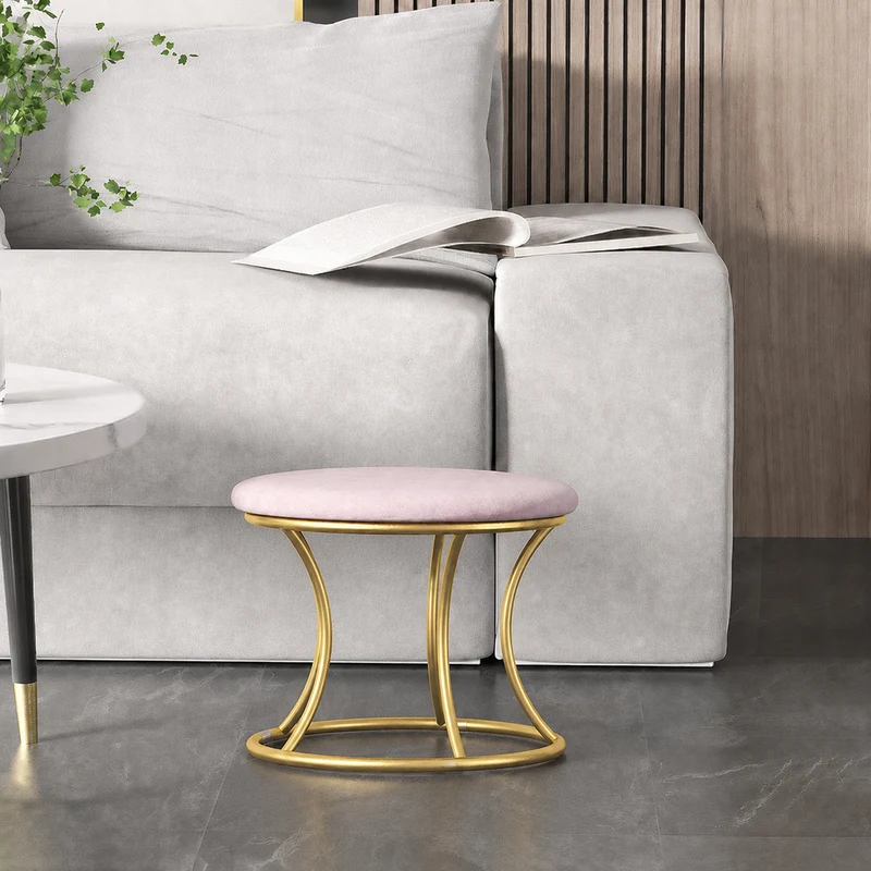 Contemporary Nordic Round Metal Velvet Low Stool Backless Armless For Living Room