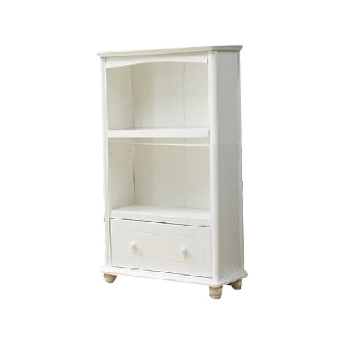 Modern Solid Wood Bookcase, White, Geometric Bookshelf for Bedroom