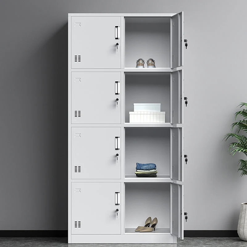 Hinged Door Cabinet for Bathroom Gray Metal Modern Storage Cabinet