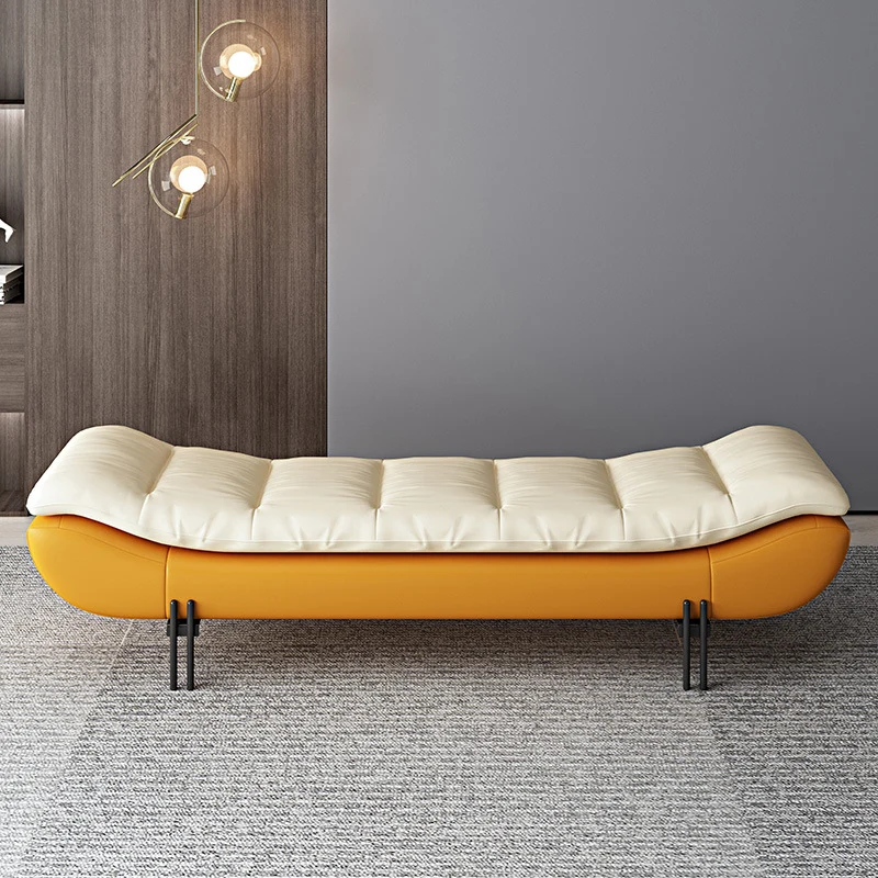 Modern Minimalist Faux Nappa Leather Down Steel & Plywood Rectangular Bench For Bedroom & Entryway