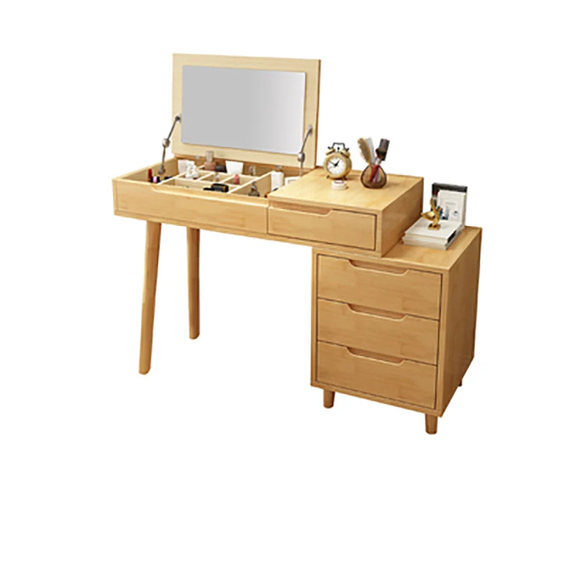 Solid Wood Vanity Makeup Table with Mirror and 4-Drawer - 17.72" D