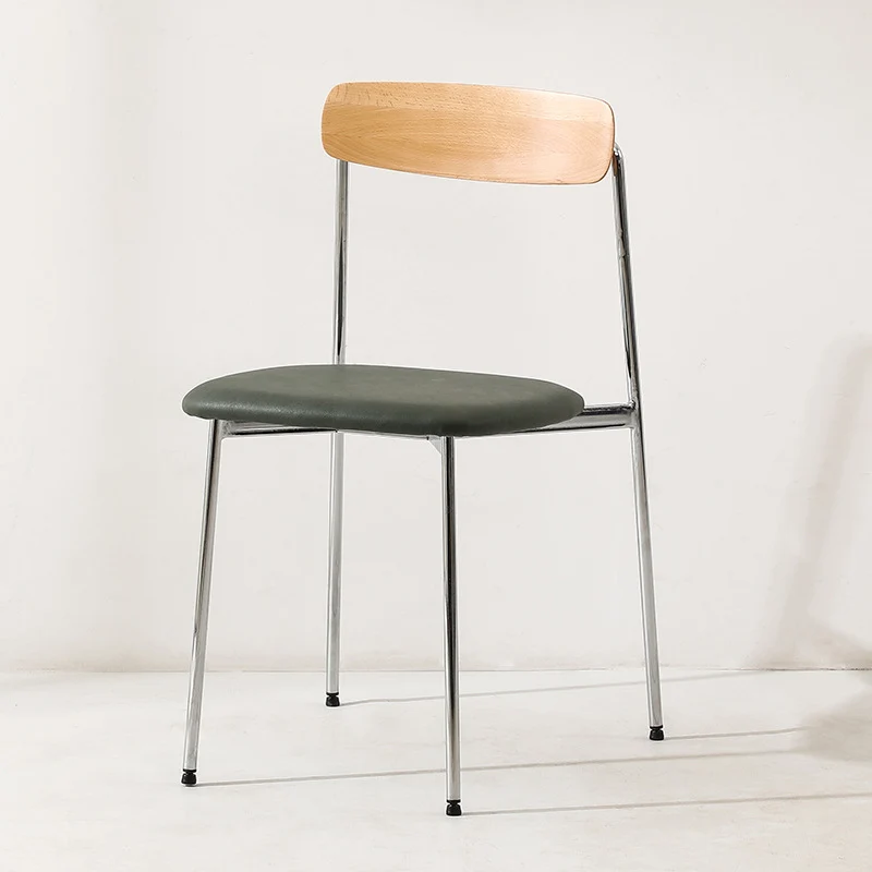 Contemporary Scandinavian Beech Wood Iron Synthetic Fabric Dining Chair With Square Cushion Backrest For Dining Room