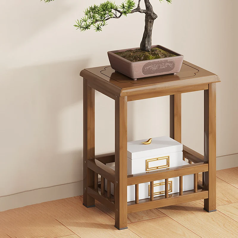 Traditional Vintage Bamboo Medium Density Fiberboard Hollow Rectangular Side Table 2/3-Tiers For Living Room