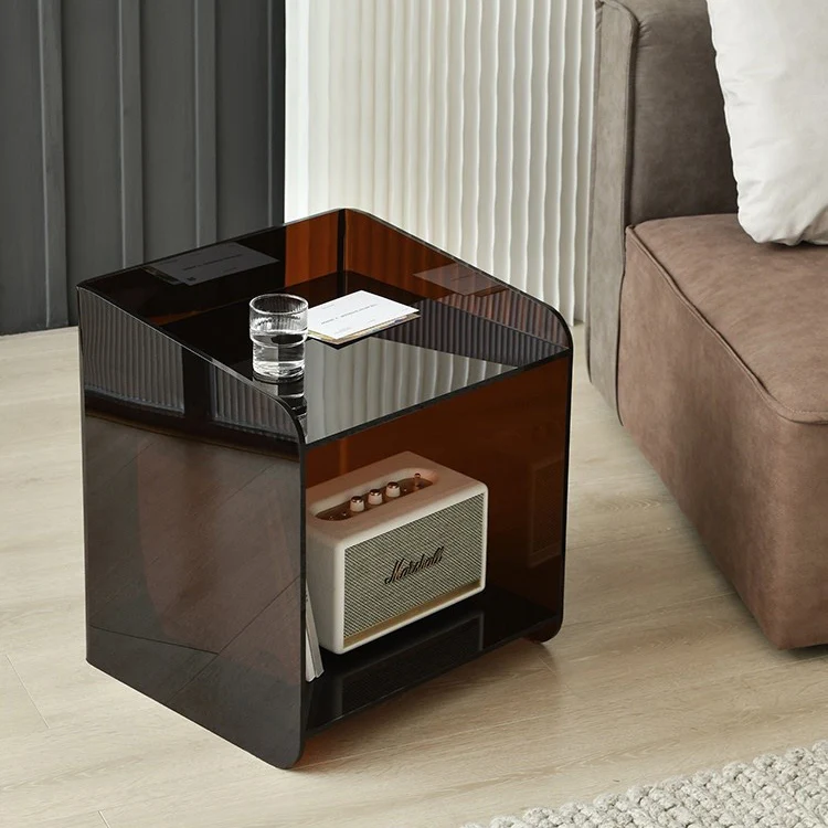 Contemporary Scandinavian Acrylic Square Nightstand 2-Tier For Bedroom