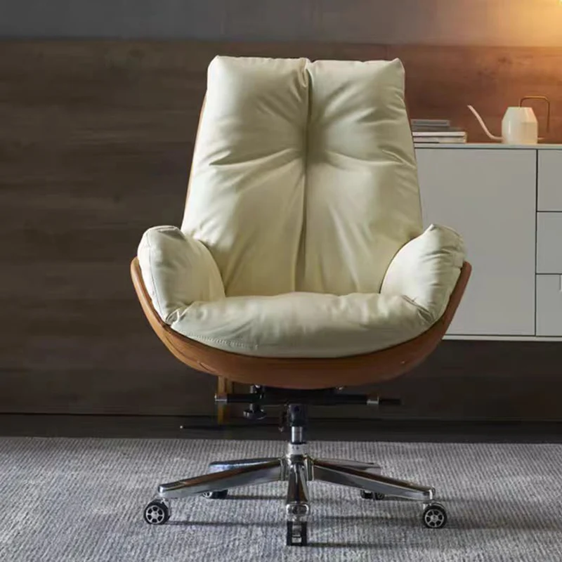 Modern Minimalist Microfiber Leather & Cowhide Square Seat Desk Chair With Armrest & Reclining Backrest For Home Office Or Study