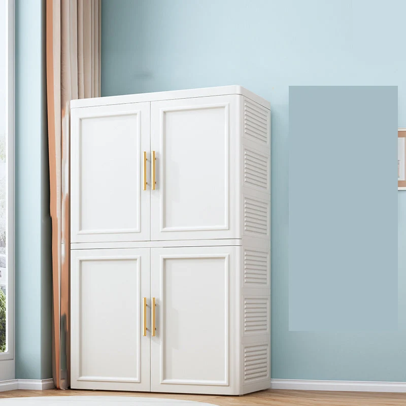 Plastic Wardrobe Cabinet with Garment Rod Hinged Wardrobe Closet