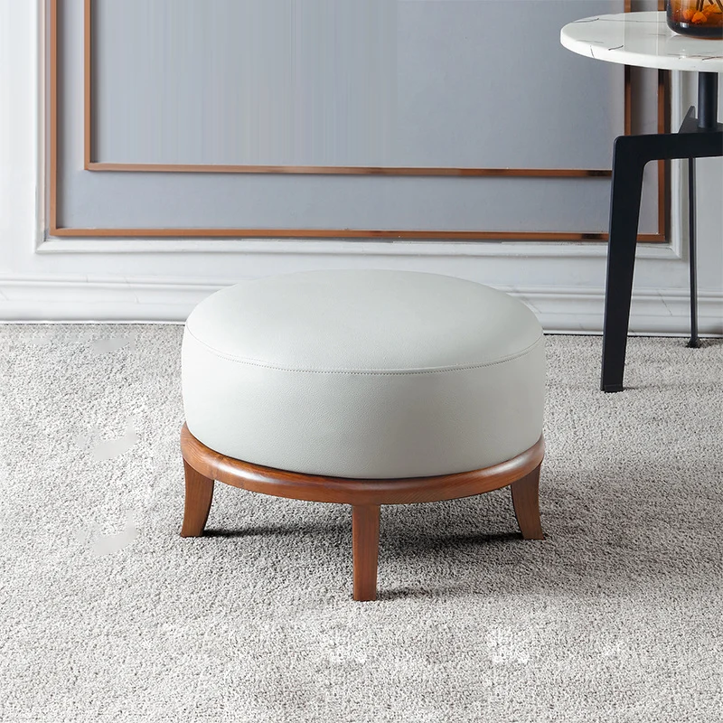 Contemporary Nordic Round Square PU Leather Ash Footstool Backless Armless For Living Room