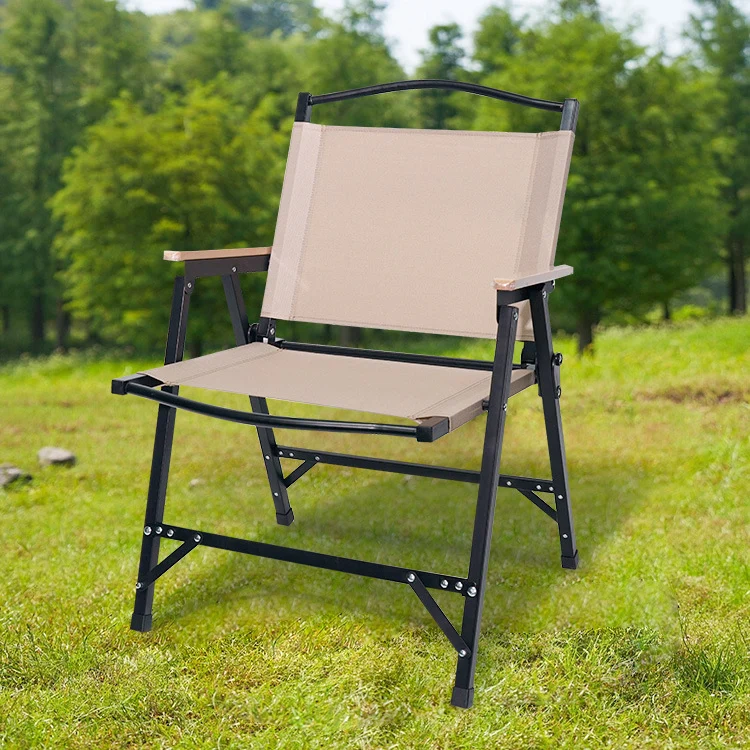 Modern Minimalist Oxford Cloth & Carbon Steel Square Outdoor Chair Foldable Armrest For Outdoor Camping