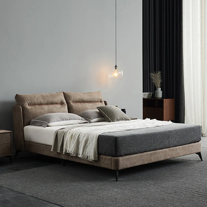 Espresso Down Panel Bed Contemporary Standard Bed with Upholstered Headboard