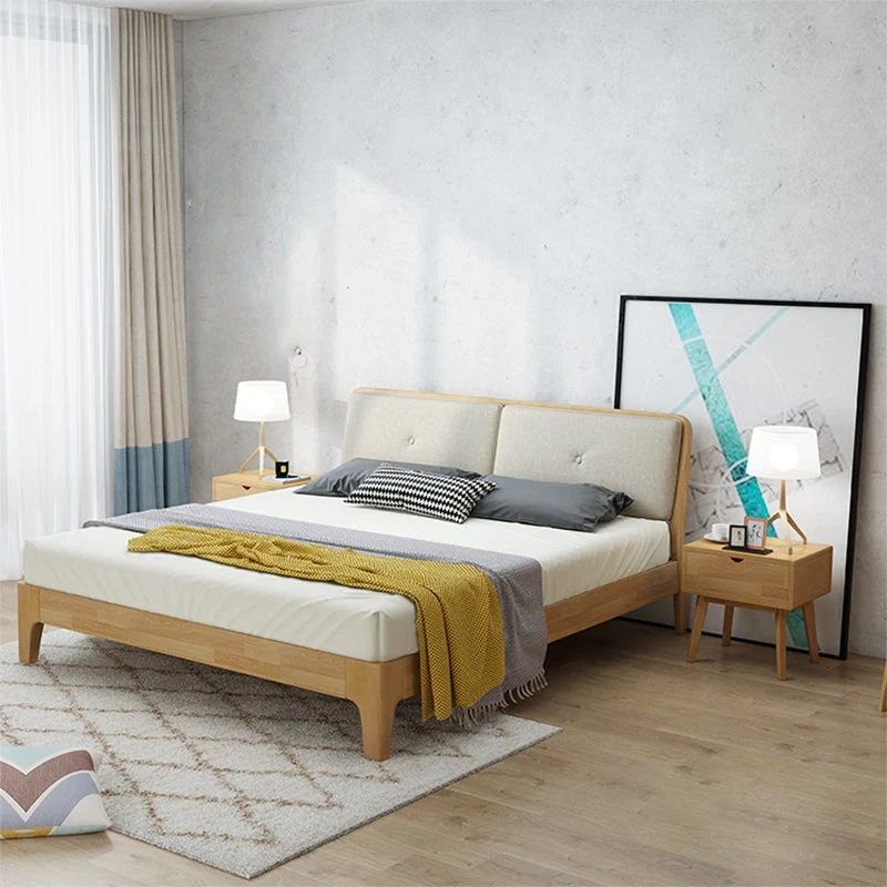 Modern Panel Bed Solid Wood Panel Standard Bed with Headboard