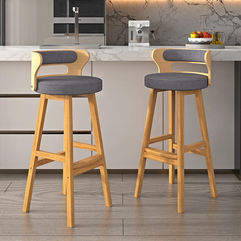 Contemporary Nordic Round Fabric PU Leather Rubberwood Bar Stool Backrest Armless For Dining Room