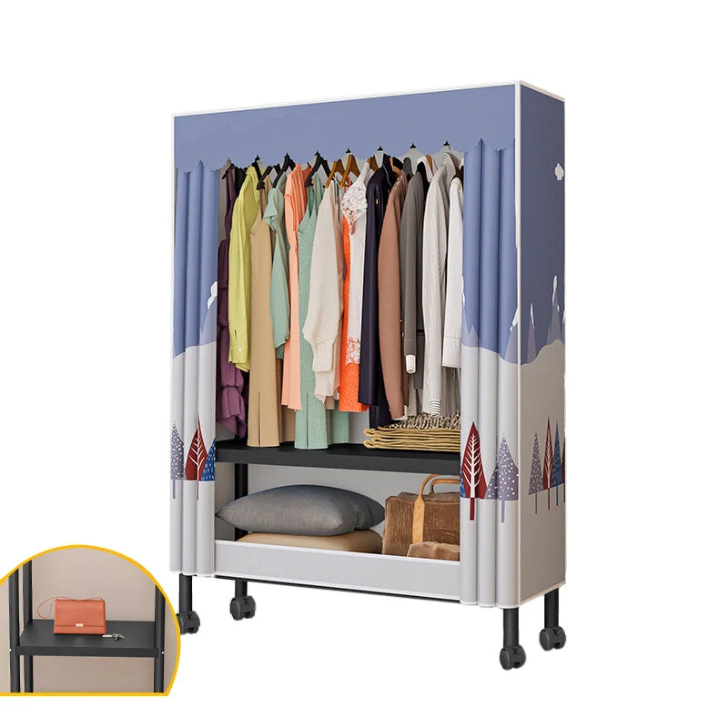 Black Steel Frame Wardrobe Modern Style Wardrobe Armoire with Caster Wheels