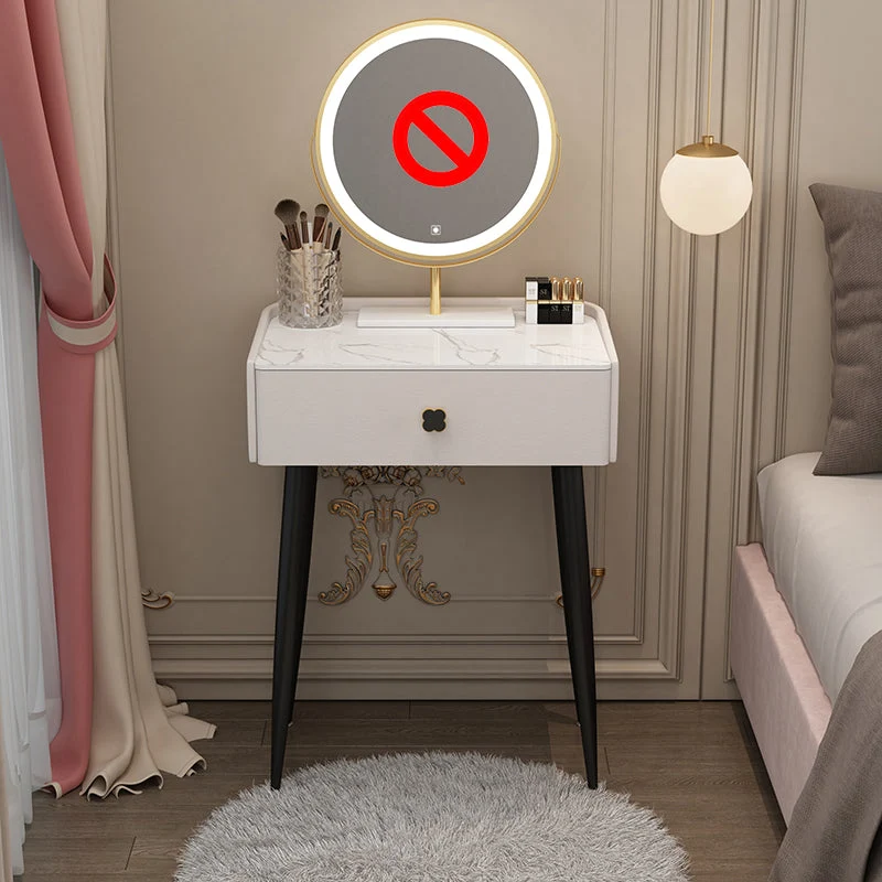 Glam Faux Leather Makeup Counter Bedroom Vanity Dressing Table with Drawer