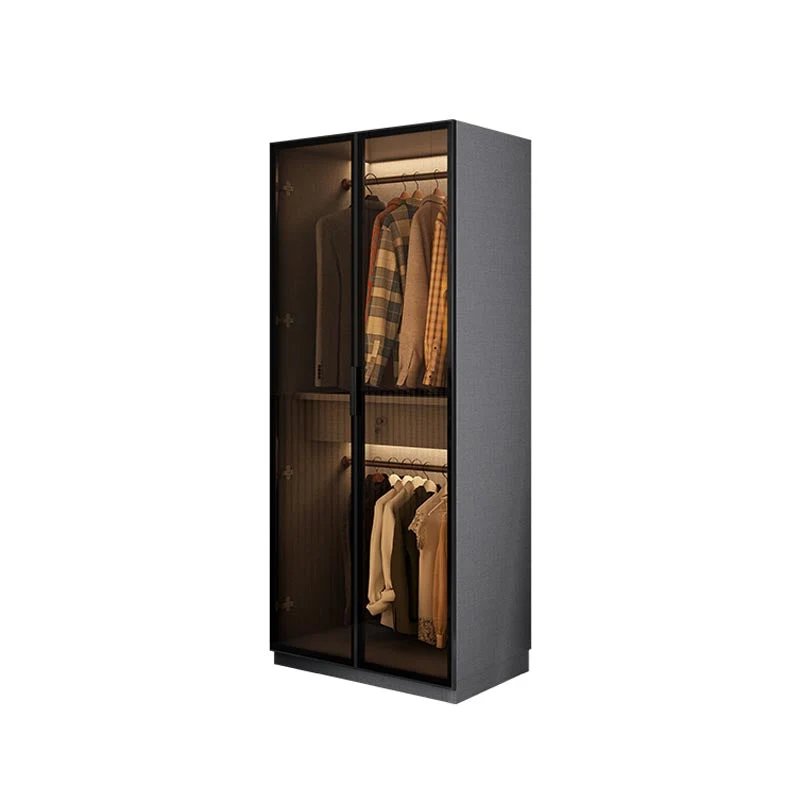 Contemporary Style Glass Wardrobe Soft Close Door Wardrobe Closet for Bedroom