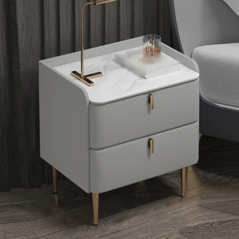 Modern Solid Wood Bed Nightstand Stone Top Drawer Storage Night Table with Legs