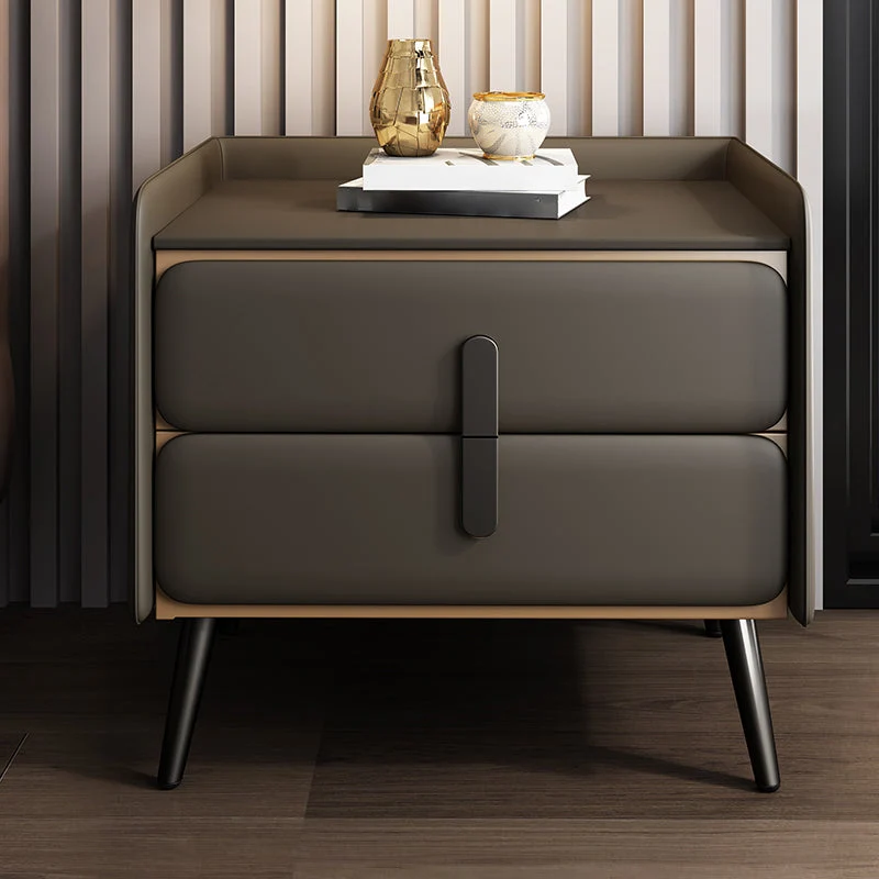 Modern Drawer Storage Bedside Cabinet Pine and Faux Leather Night Table for Bedroom