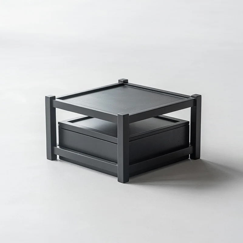 Traditional Japanese Solid Wood Square Side Table 1-Tier For Living Room