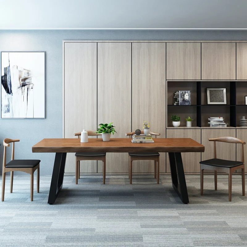 Solid Wood Writing Desk Brown Modern Style Meeting Office Desk