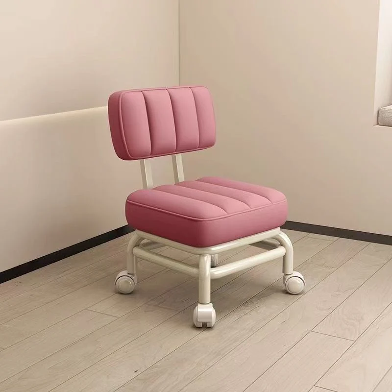 Modern Minimalist Faux Leather Sponge Metal Square Low Stool Backrest Movable For Living Room