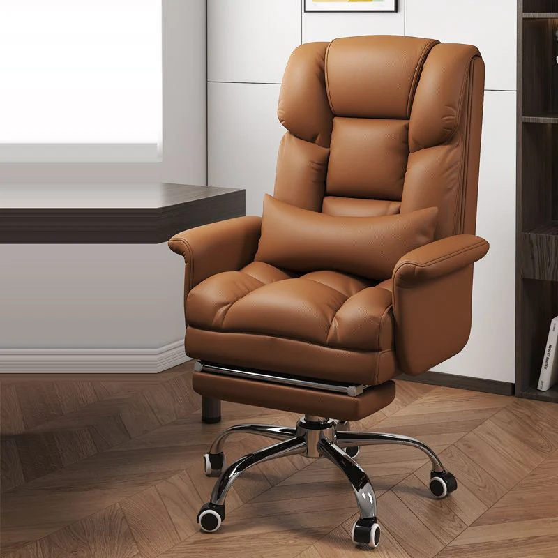 Modern Minimalist PU Leather Iron Rectangular Square Desk Chair Backrest Armrest Footrest For Home Office