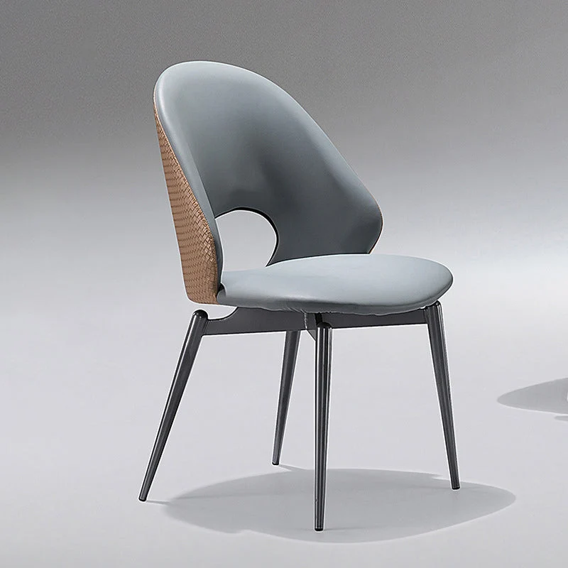 Modern Minimalist Weaving Microfiber Leather Carbon Steel Sponge Square Elliptical Hollowed Dining Chair Backrest For Dining Room
