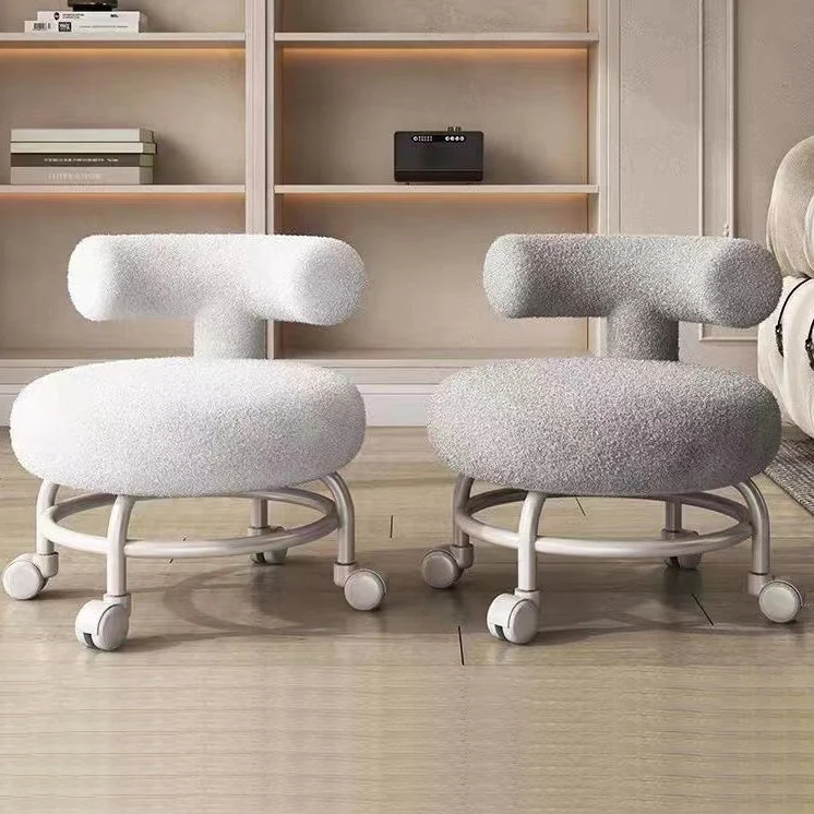 Modern Minimalist Round Upholstered Sherpa Fabric Iron Frame Low Stool Curved Backrest For Living Room