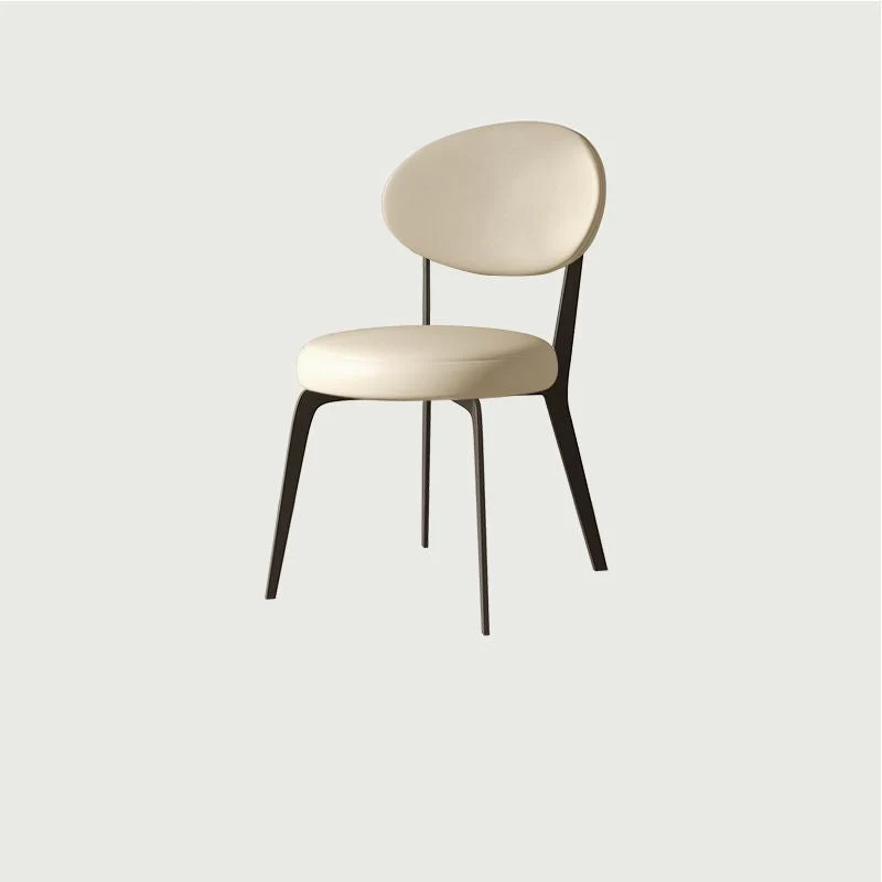 Modern Minimalist Round Cushion Faux Nappa Leather Carbon Steel Dining Chair Backrest For Dining Room