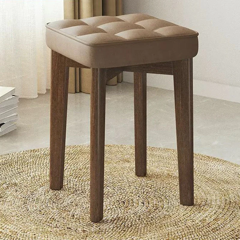 Modern Simplicity Fabric Oil-waxed Leather Rubber Wood Square Bread Shape Dining Chair Stool Stackable For Dining Room