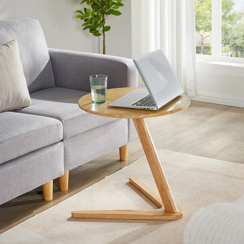Contemporary Nordic Round Triangle Base Rubberwood Coffee Table For Living Room