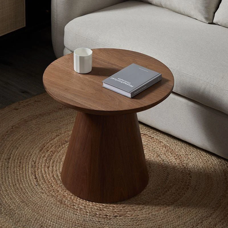 Contemporary Nordic Round Cone Column Base Solid Wood Coffee Table For Living Room